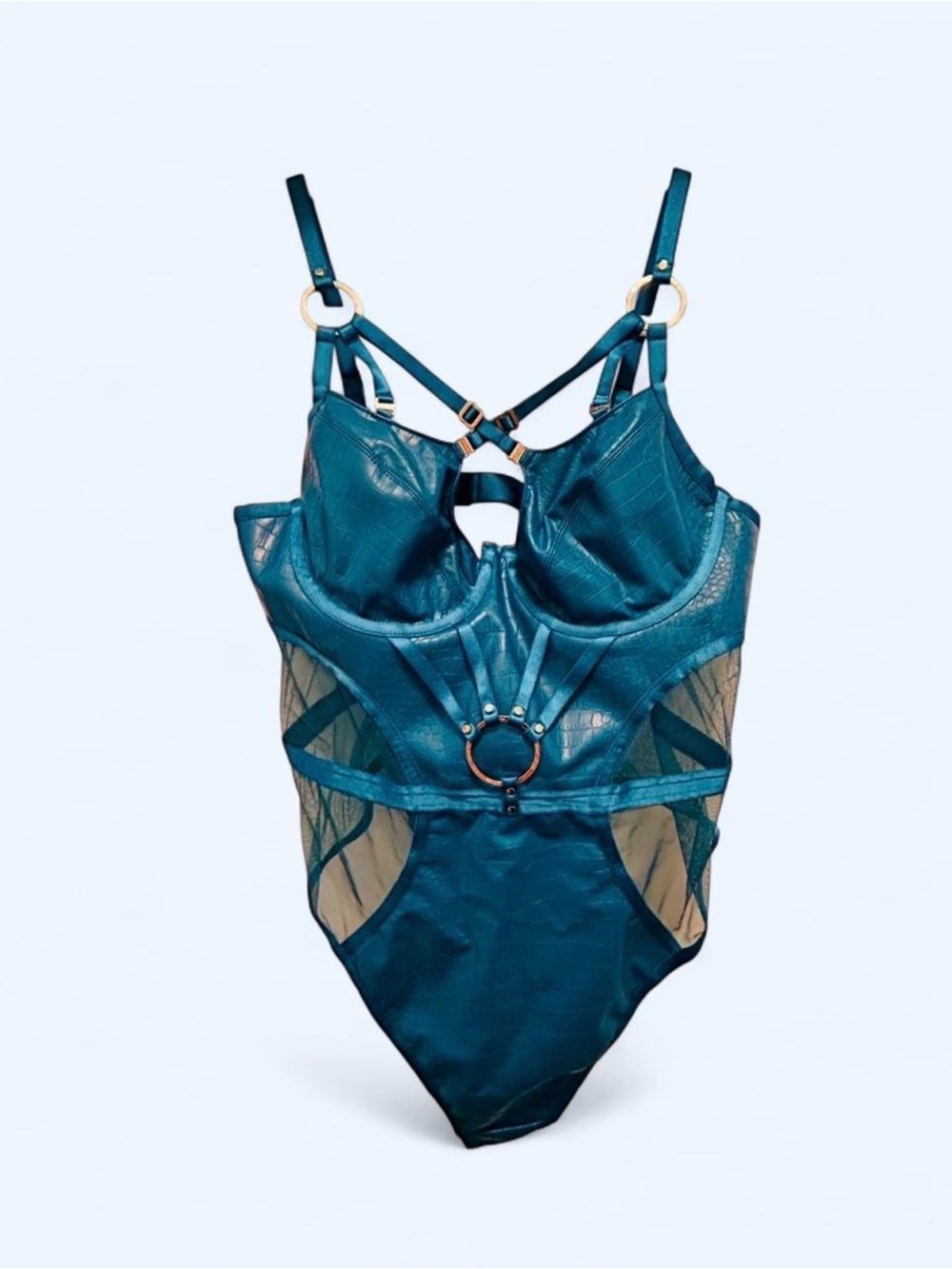 Honey Birdette Mistress T Peacock Blue Lingerie Bodysuit